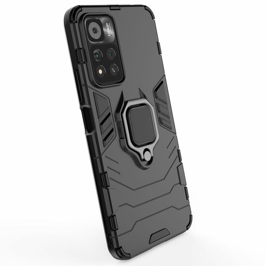 Xiaomi Redmi Note 11 Pro Hoesje - MobyDefend Dubbelgelaagde Pantsercase Met Standaard - Zwart
