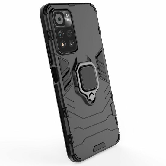 Xiaomi Redmi Note 11 Pro Hoesje, MobyDefend Dubbelgelaagde Pantsercase Met Standaard, Zwart