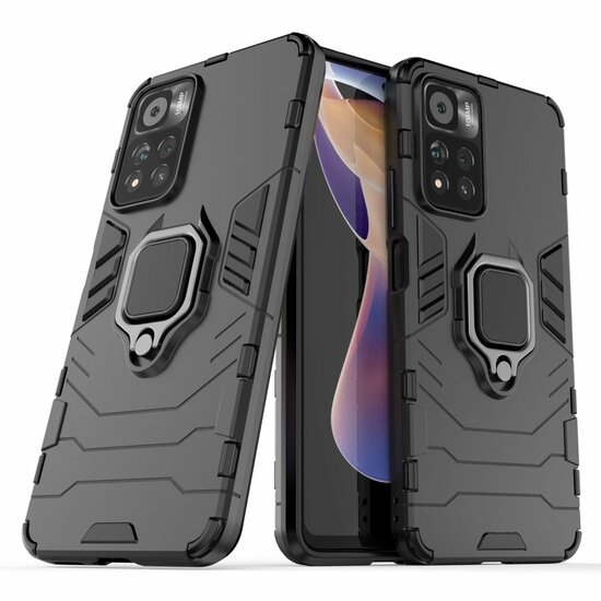 Xiaomi Redmi Note 11 Pro Hoesje, MobyDefend Dubbelgelaagde Pantsercase Met Standaard, Zwart