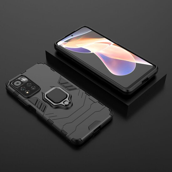 Xiaomi Redmi Note 11 Pro Hoesje - MobyDefend Dubbelgelaagde Pantsercase Met Standaard - Zwart