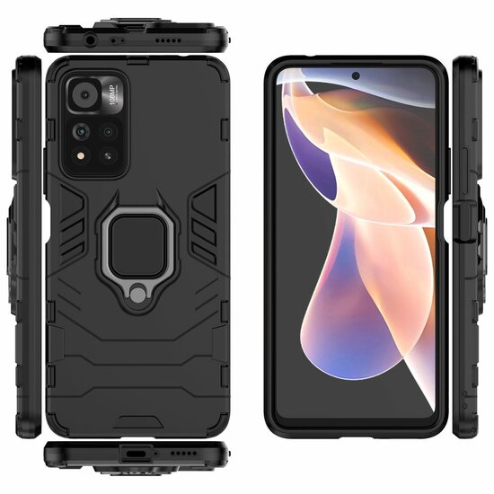 Xiaomi Redmi Note 11 Pro Hoesje - MobyDefend Dubbelgelaagde Pantsercase Met Standaard - Zwart