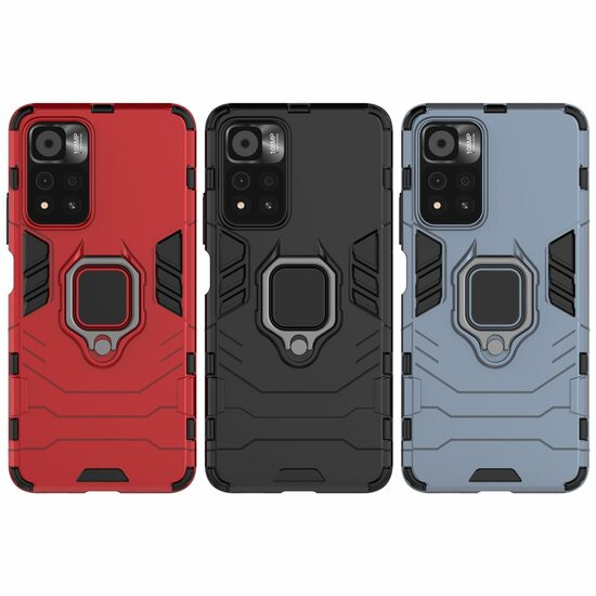 Xiaomi Redmi Note 11 Pro Hoesje - MobyDefend Dubbelgelaagde Pantsercase Met Standaard - Navy Blauw