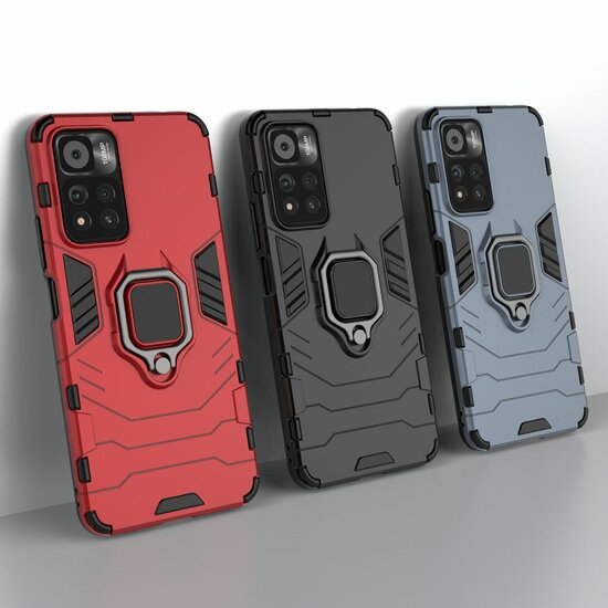 Xiaomi Redmi Note 11 Pro Hoesje - MobyDefend Dubbelgelaagde Pantsercase Met Standaard - Navy Blauw