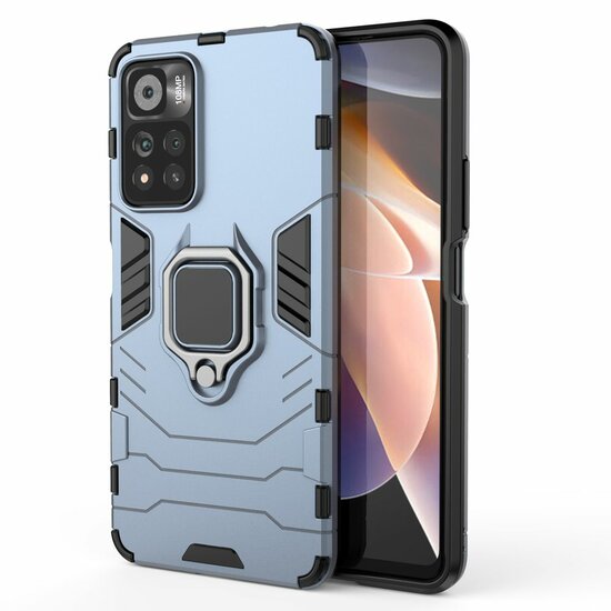 Xiaomi Redmi Note 11 Pro Hoesje, MobyDefend Dubbelgelaagde Pantsercase Met Standaard, Navy Blauw