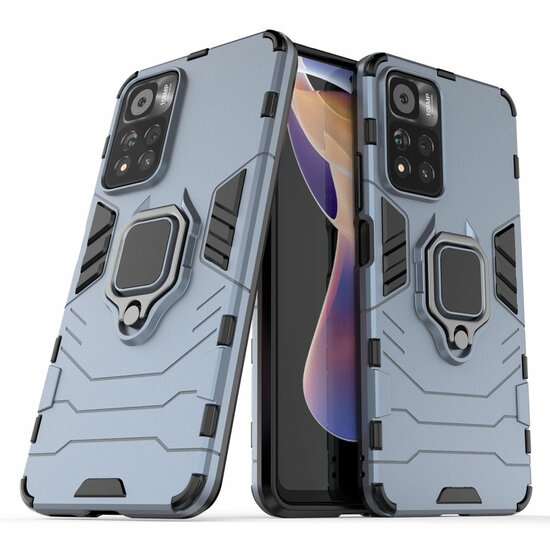 Xiaomi Redmi Note 11 Pro Hoesje - MobyDefend Dubbelgelaagde Pantsercase Met Standaard - Navy Blauw