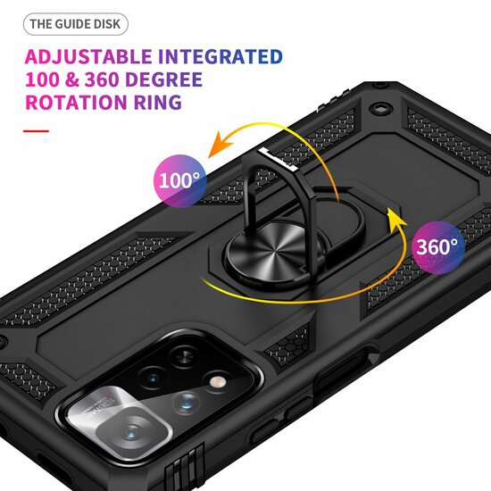 Xiaomi Redmi Note 11 Pro Hoesje - MobyDefend Pantsercase Met Draaibare Ring - Blauw