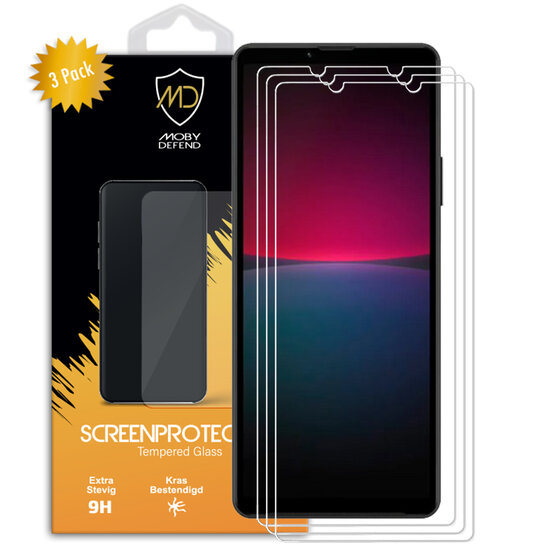 3-Pack Sony Xperia 10 IV Screenprotectors - MobyDefend Case-Friendly Screensaver - Gehard Glas