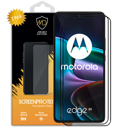 2-Pack Motorola Edge 30 Screenprotectors, MobyDefend Gehard Glas Screensavers, Zwarte Randen