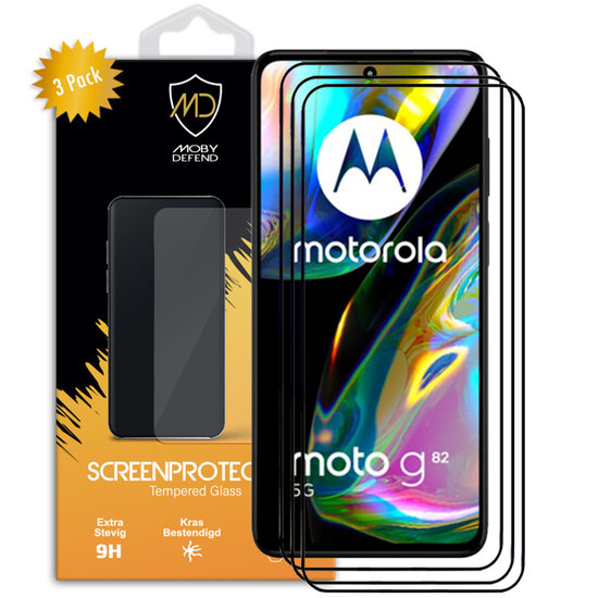 3-Pack Motorola Moto G82 Screenprotectors - MobyDefend Screensavers Met Zwarte Randen - Gehard Glas