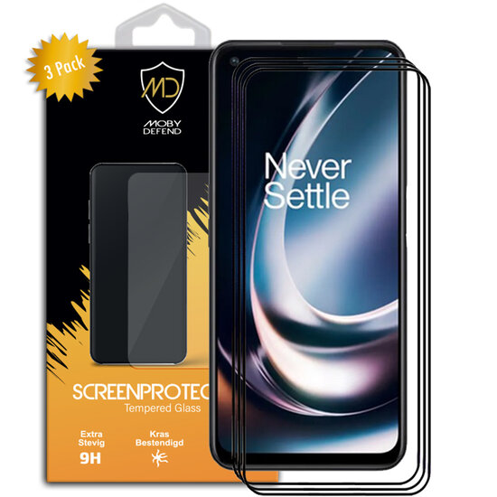 3-Pack OnePlus Nord CE 2 Lite Screenprotectors - MobyDefend Screensaver Met Zwarte Randen - Gehard Glas