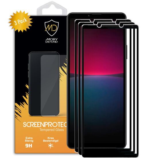 3-Pack Sony Xperia 10 IV Screenprotectors - MobyDefend Screensaver Met Zwarte Randen - Gehard Glas