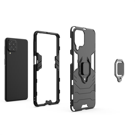 Samsung Galaxy M53 Hoesje, MobyDefend Dubbelgelaagde Pantsercase Met Standaard, Zwart