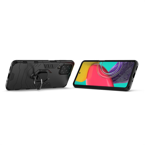 Samsung Galaxy M53 Hoesje, MobyDefend Dubbelgelaagde Pantsercase Met Standaard, Zwart