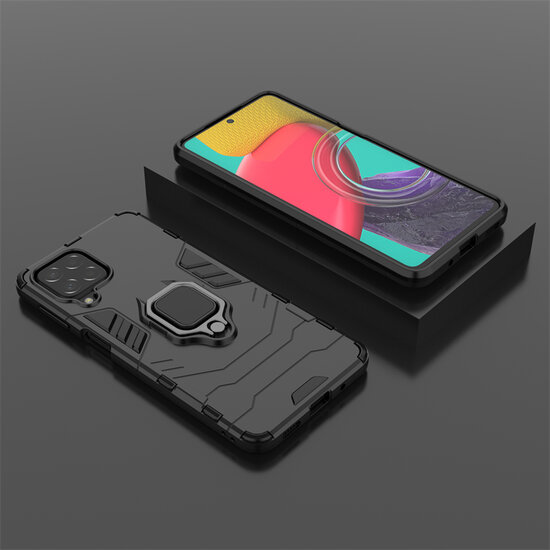 Samsung Galaxy M53 Hoesje - MobyDefend Dubbelgelaagde Pantsercase Met Standaard - Navy Blauw