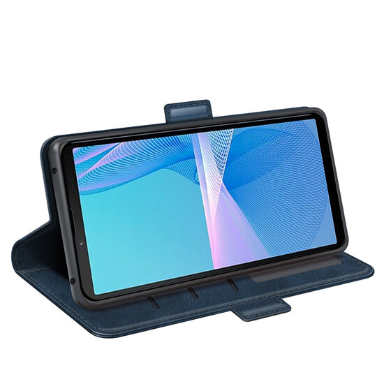 Sony Xperia 10 IV Hoesje - MobyDefend Luxe Wallet Book Case (Sluiting Zijkant) - Blauw