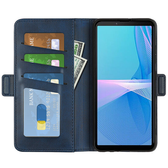 Sony Xperia 10 IV Hoesje - MobyDefend Luxe Wallet Book Case (Sluiting Zijkant) - Blauw