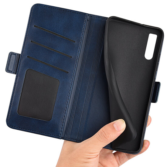 Sony Xperia 10 IV Hoesje, MobyDefend Luxe Wallet Book Case (Sluiting Zijkant), Blauw