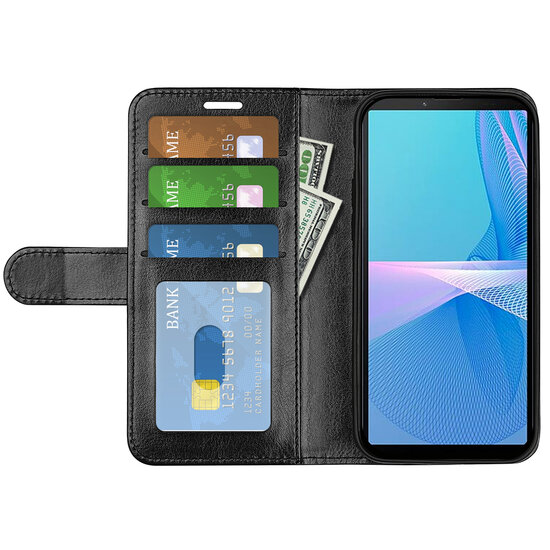 Sony Xperia 10 IV Hoesje, MobyDefend Wallet Book Case (Sluiting Achterkant), Zwart