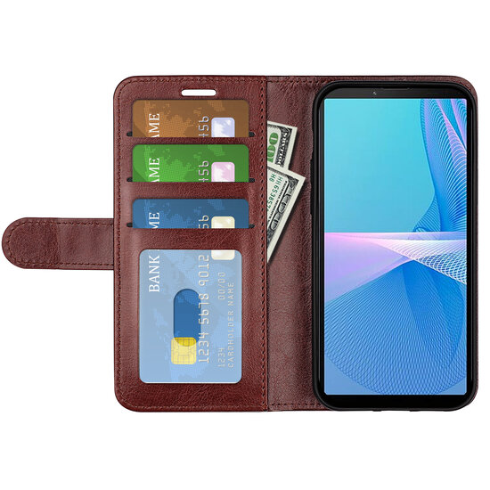 Sony Xperia 10 IV Hoesje, MobyDefend Wallet Book Case (Sluiting Achterkant), Bruin