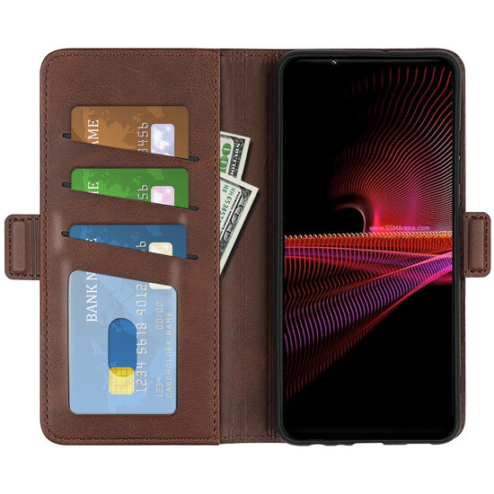 Sony Xperia 1 IV Hoesje - MobyDefend Luxe Wallet Book Case (Sluiting Zijkant) - Bruin