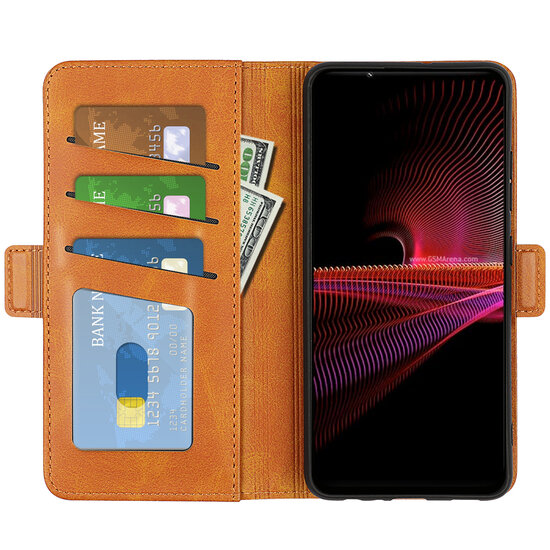 Sony Xperia 1 IV Hoesje, MobyDefend Luxe Wallet Book Case (Sluiting Zijkant), Lichtbruin