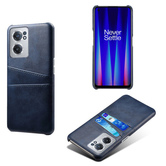 OnePlus Nord CE 2 Hoesje, MobyDefend Lederen Backcover Met Vakjes Voor Pasjes, Blauw