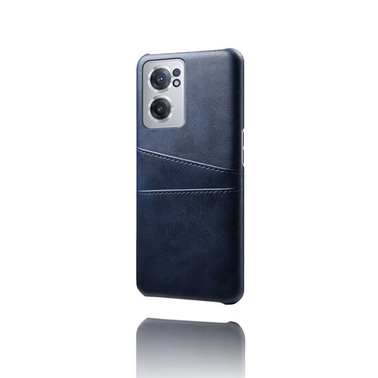 OnePlus Nord CE 2 Hoesje, MobyDefend Lederen Backcover Met Vakjes Voor Pasjes, Blauw