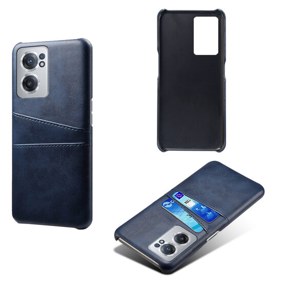 OnePlus Nord CE 2 Hoesje, MobyDefend Lederen Backcover Met Vakjes Voor Pasjes, Blauw