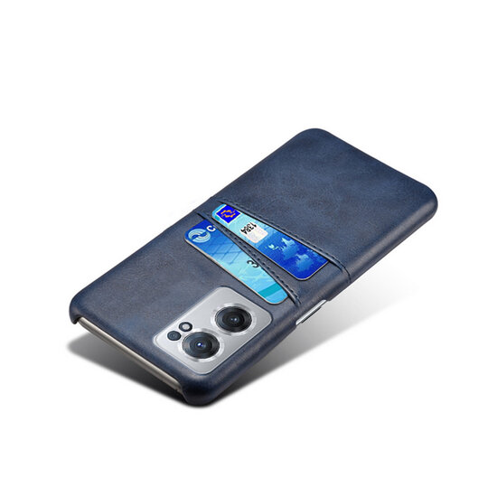 OnePlus Nord CE 2 Hoesje, MobyDefend Lederen Backcover Met Vakjes Voor Pasjes, Blauw