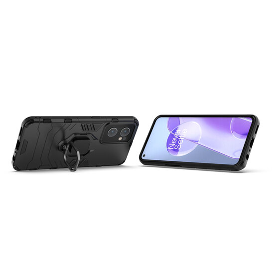 OnePlus Nord CE 2 Hoesje - MobyDefend Dubbelgelaagde Pantsercase Met Standaard - Zwart