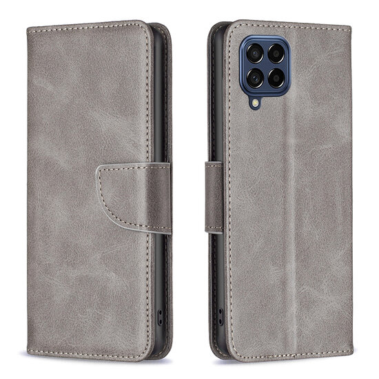 Samsung Galaxy M53 Hoesje, MobyDefend Wallet Book Case Met Koord, Grijs