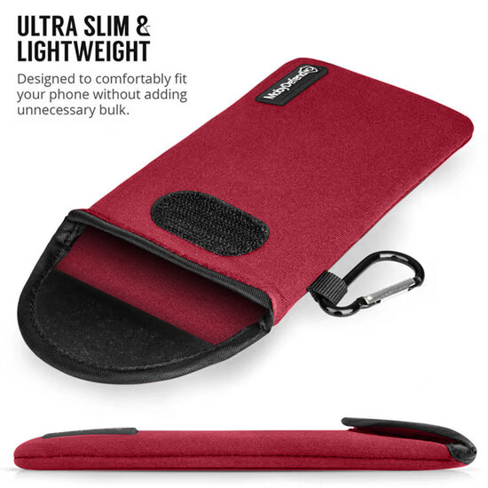 Hoesje voor iPhone XR, MobyDefend Neopreen Pouch Met Karabijnhaak, Insteekhoesje, Riemlus Hoesje, Rood