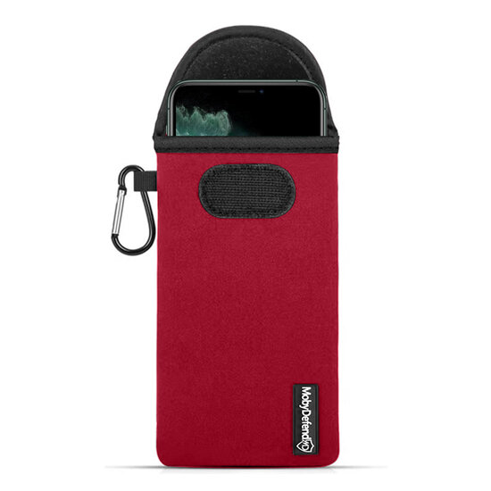 Hoesje voor iPhone X - MobyDefend Neopreen Pouch Met Karabijnhaak - Insteekhoesje - Riemlus Hoesje - Rood