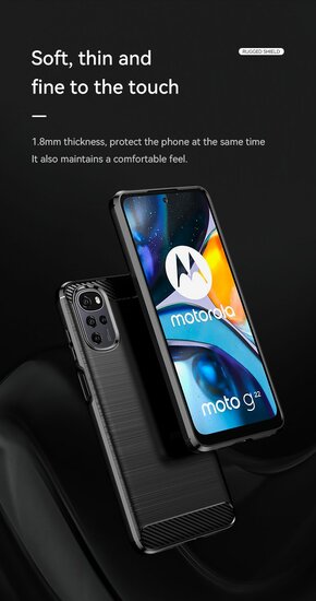 Motorola Moto E32 / E32S Hoesje - MobyDefend TPU Backcover - Geborstelde Metaal &amp; Carbon-Look - Navy Blauw