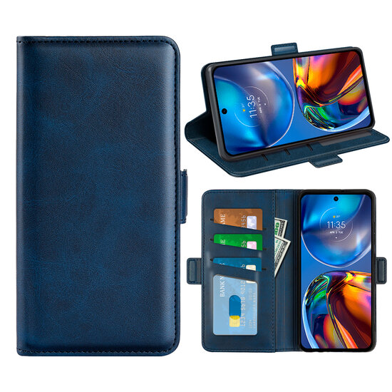 Motorola Moto E32 / E32S Hoesje, MobyDefend Luxe Wallet Book Case (Sluiting Zijkant), Blauw