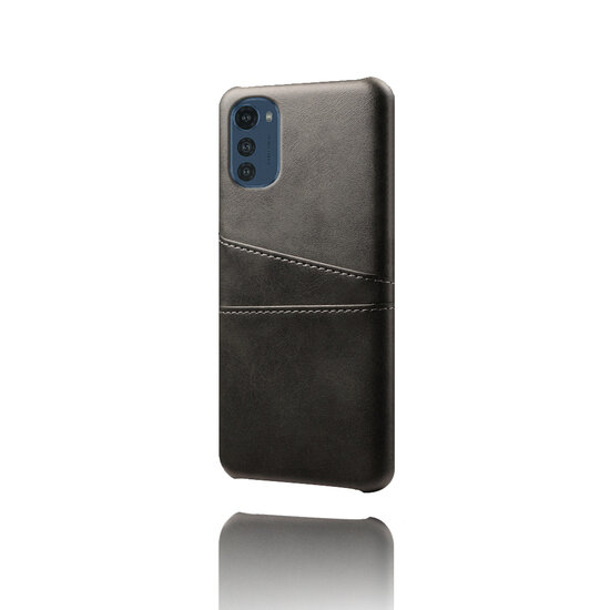 Motorola Moto E32 / E32S Hoesje, MobyDefend Lederen Backcover Met Vakjes Voor Pasjes, Zwart