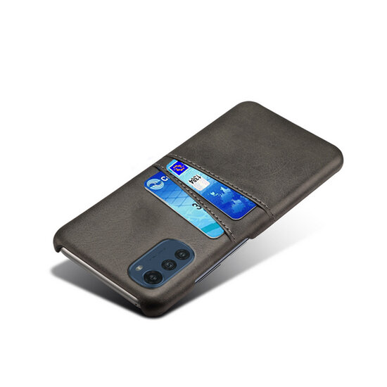 Motorola Moto E32 / E32S Hoesje - MobyDefend Lederen Backcover Met Vakjes Voor Pasjes - Zwart