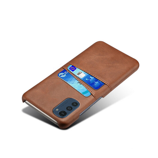 Motorola Moto E32 / E32S Hoesje - MobyDefend Lederen Backcover Met Vakjes Voor Pasjes - Bruin