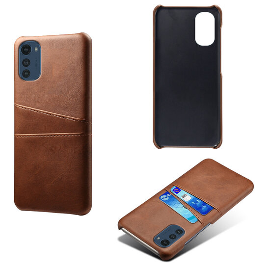 Motorola Moto E32 / E32S Hoesje - MobyDefend Lederen Backcover Met Vakjes Voor Pasjes - Bruin