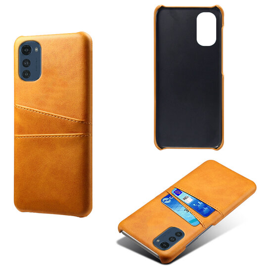 Motorola Moto E32 / E32S Hoesje - MobyDefend Lederen Backcover Met Vakjes Voor Pasjes - Cognacbruin