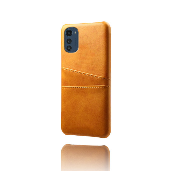 Motorola Moto E32 / E32S Hoesje - MobyDefend Lederen Backcover Met Vakjes Voor Pasjes - Cognacbruin