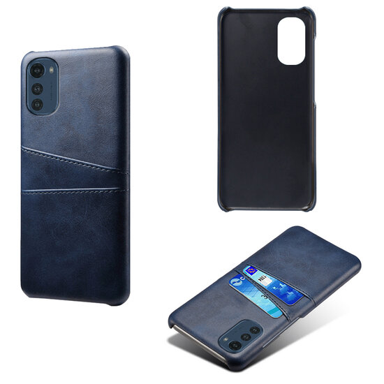 Motorola Moto E32 / E32S Hoesje - MobyDefend Lederen Backcover Met Vakjes Voor Pasjes - Blauw