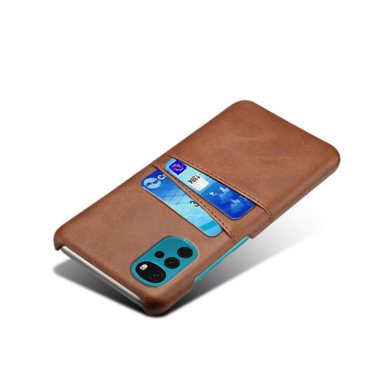 Motorola Moto G22 Hoesje - MobyDefend Lederen Backcover Met Vakjes Voor Pasjes - Bruin