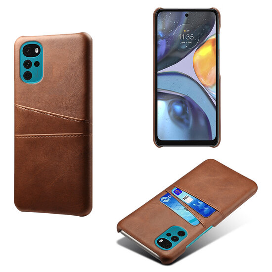 Motorola Moto G22 Hoesje - MobyDefend Lederen Backcover Met Vakjes Voor Pasjes - Bruin