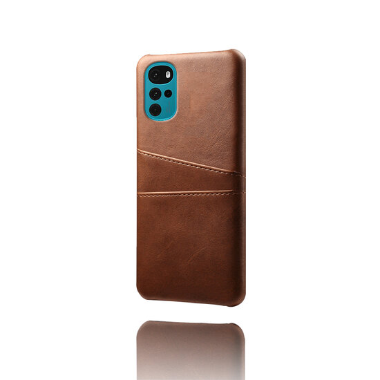Motorola Moto G22 Hoesje - MobyDefend Lederen Backcover Met Vakjes Voor Pasjes - Bruin