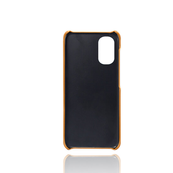 Motorola Moto G22 Hoesje - MobyDefend Lederen Backcover Met Vakjes Voor Pasjes - Cognacbruin