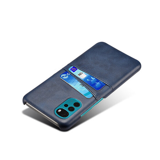 Motorola Moto G22 Hoesje - MobyDefend Lederen Backcover Met Vakjes Voor Pasjes - Blauw