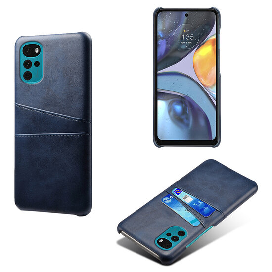 Motorola Moto G22 Hoesje - MobyDefend Lederen Backcover Met Vakjes Voor Pasjes - Blauw