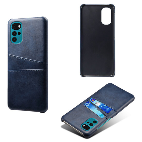 Motorola Moto G22 Hoesje - MobyDefend Lederen Backcover Met Vakjes Voor Pasjes - Blauw