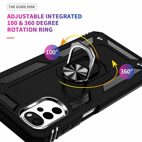 Motorola Moto G22 Hoesje - MobyDefend Pantsercase Met Draaibare Ring - Zwart
